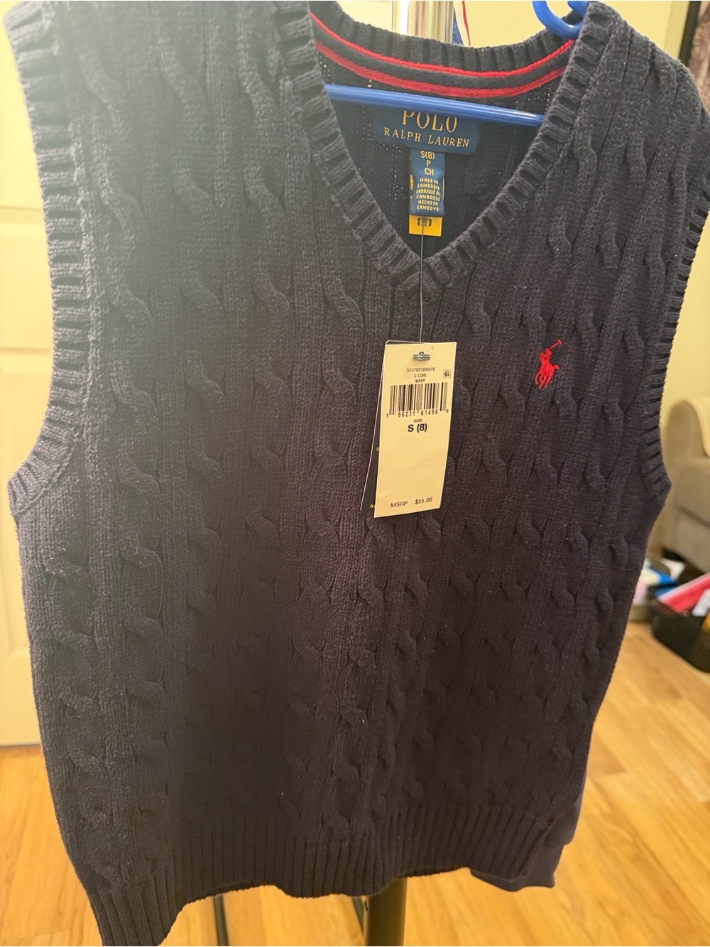 RL Polo boys Navy blue braided sweater vest size SMALL